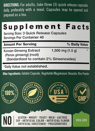 Korean Panax Ginseng innhold