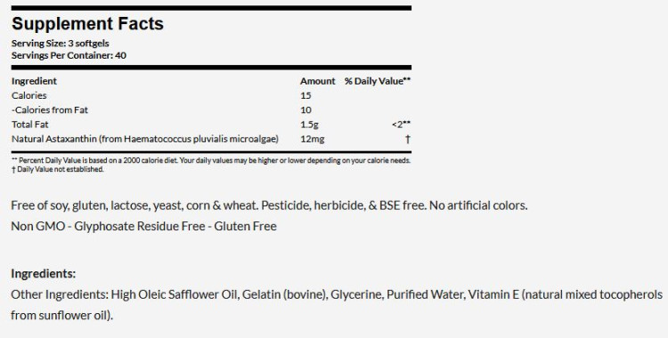 BioAstin Hawaiian Astaxanthin innhold