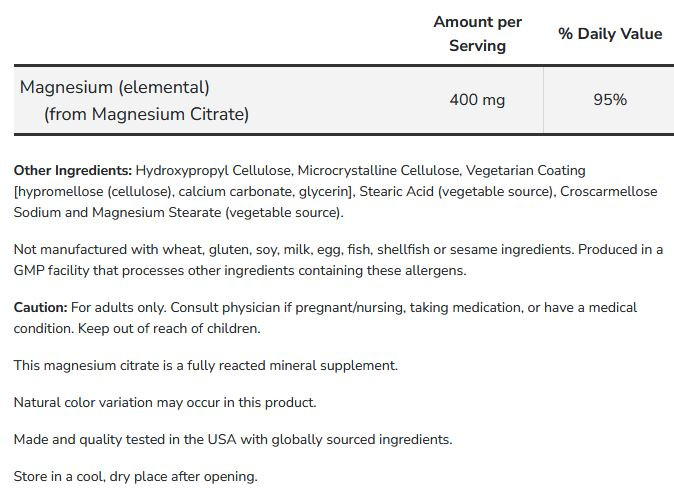 Magnesium citrate 200 mg