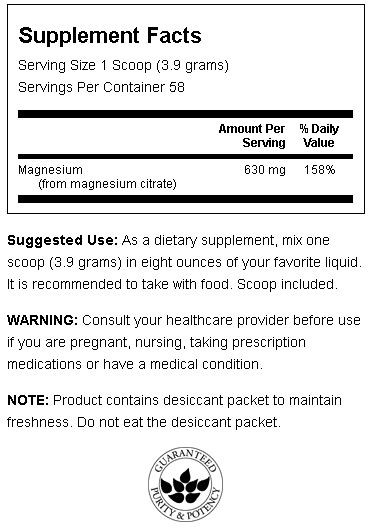Magnesium Citrate Powder Swanson innhold