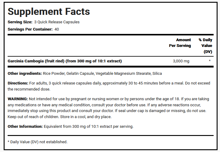 Garcinia Cambogia Pipingrock innhold