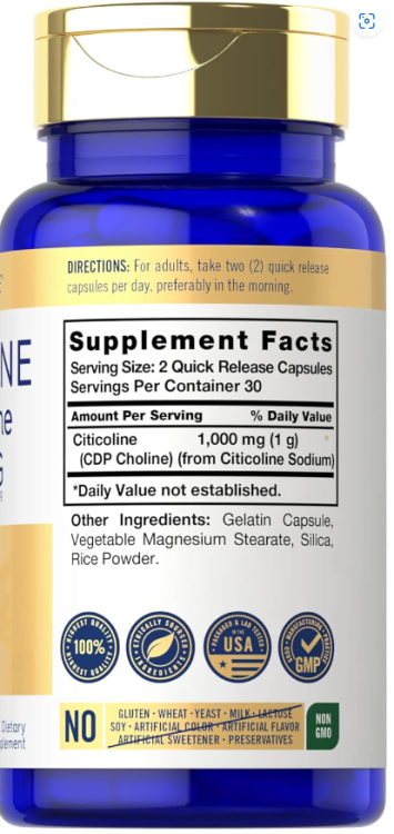 Citicoline (CDP-Choline), 60 Vegetarian Capsules (250 Mg Per Capsule - View #12